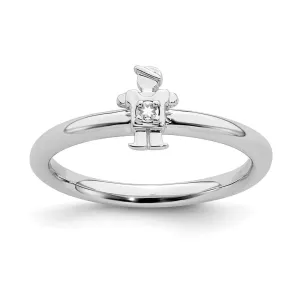 Sterling Silver Stackable Expressions Rhodium White Topaz Boy Ring | QSK1914