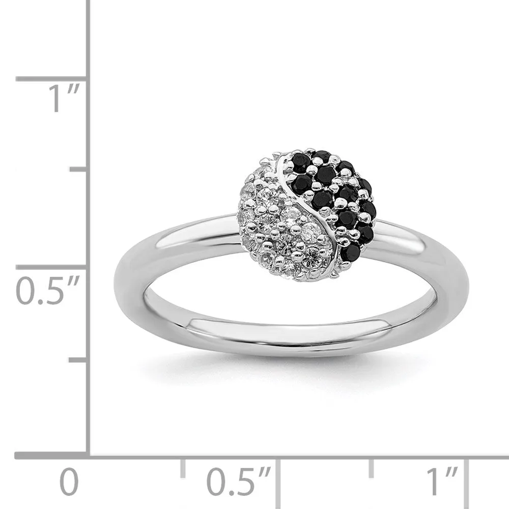 Sterling Silver Stackable Expressions Rhodium White Topaz Onyx Ring | QSK1941
