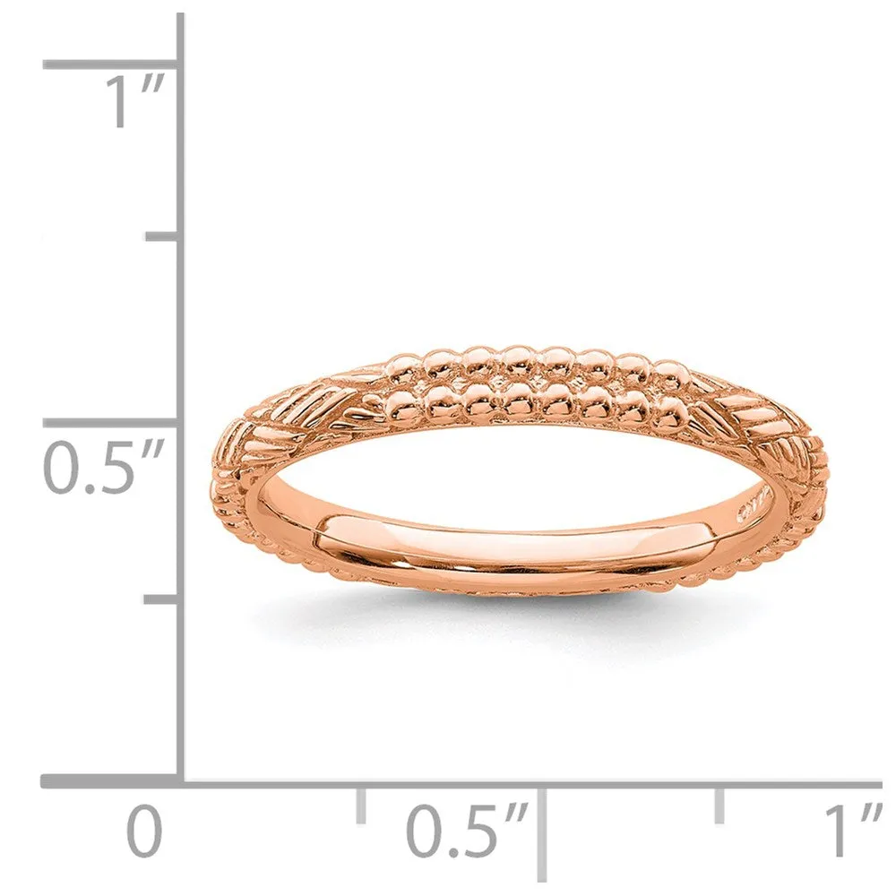 Sterling Silver Stackable Expressions Rose Gold-plated Patterned Ring | QSK1563