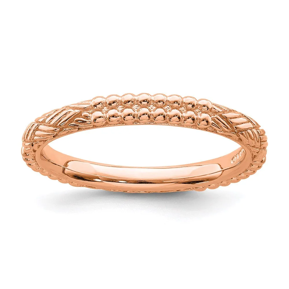Sterling Silver Stackable Expressions Rose Gold-plated Patterned Ring | QSK1563