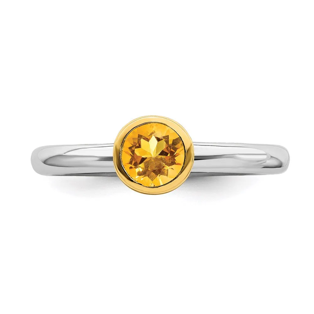 Sterling Silver Stackable Expressions w/Gold-plate Citrine Ring | QSK1885