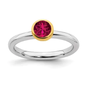 Sterling Silver Stackable Expressions w/Gold-plate Cr. Ruby Ring | QSK1881