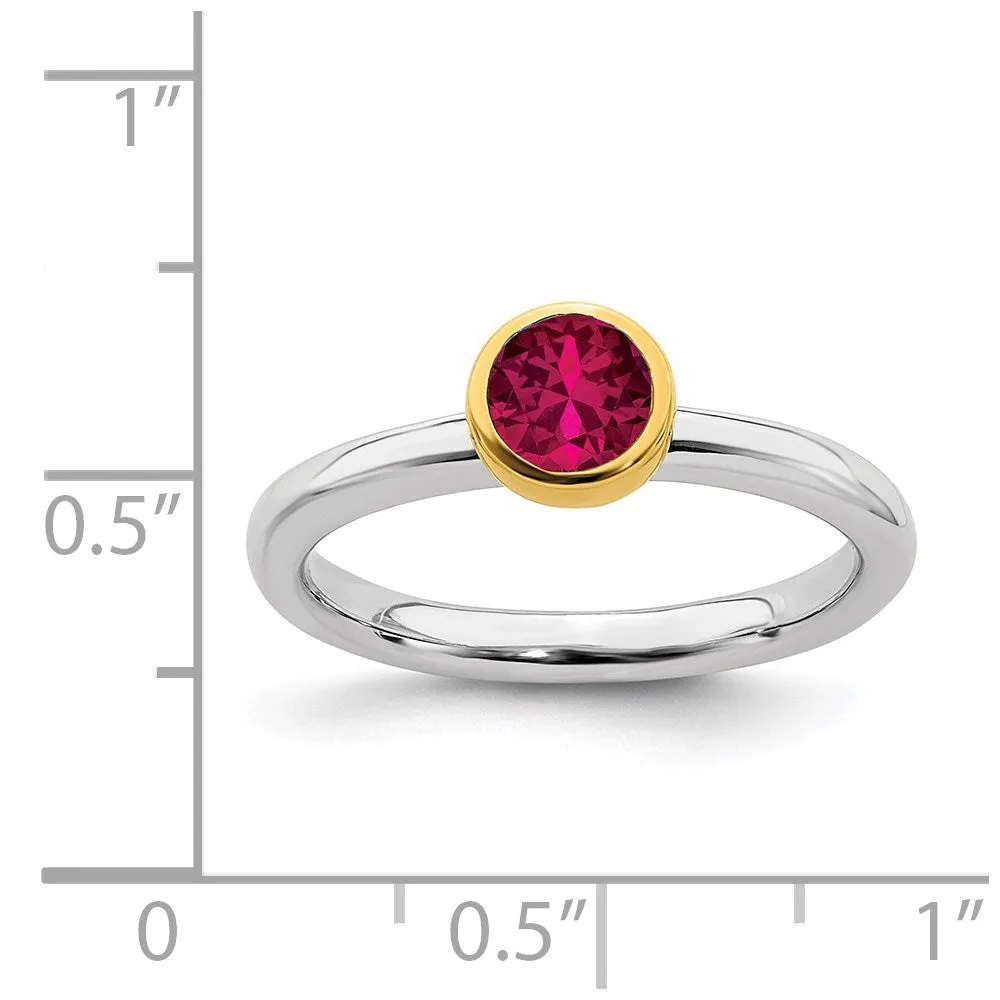 Sterling Silver Stackable Expressions w/Gold-plate Cr. Ruby Ring | QSK1881