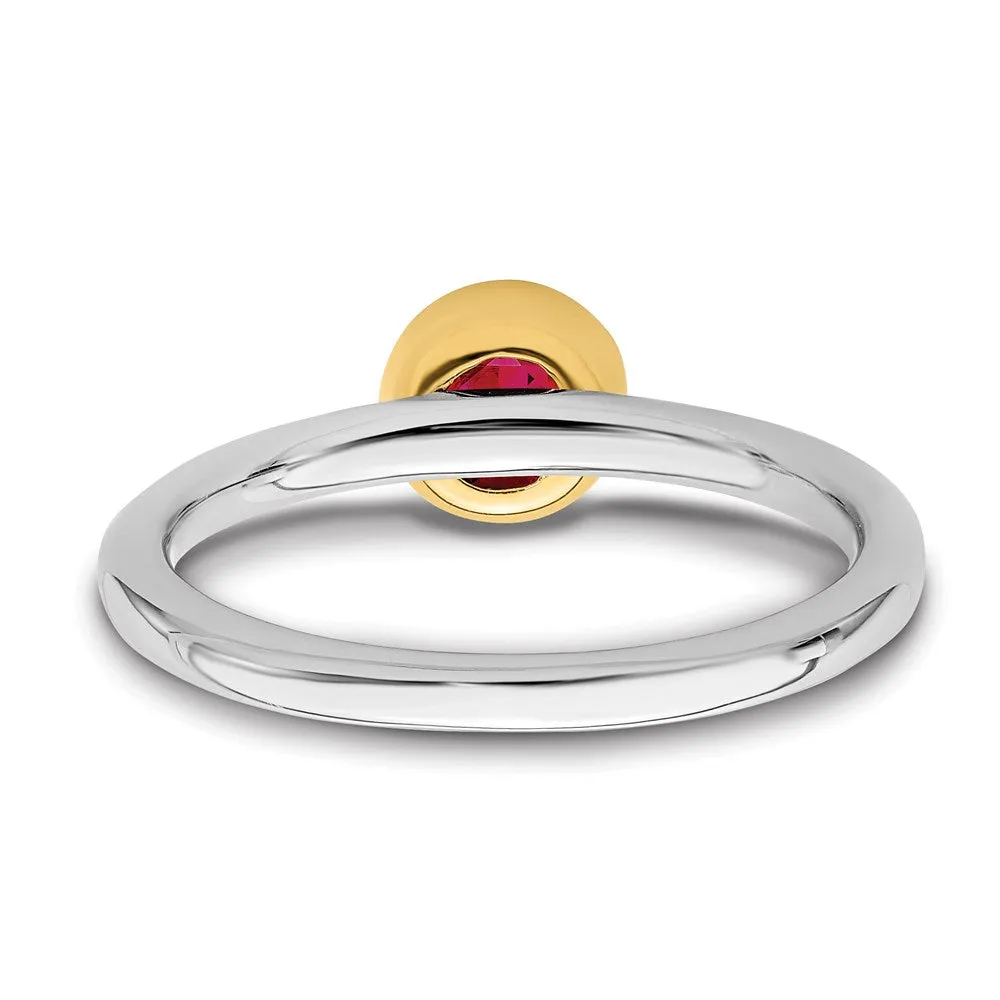 Sterling Silver Stackable Expressions w/Gold-plate Cr. Ruby Ring | QSK1881