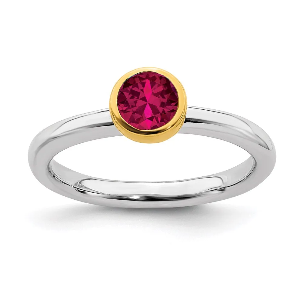Sterling Silver Stackable Expressions w/Gold-plate Cr. Ruby Ring | QSK1881