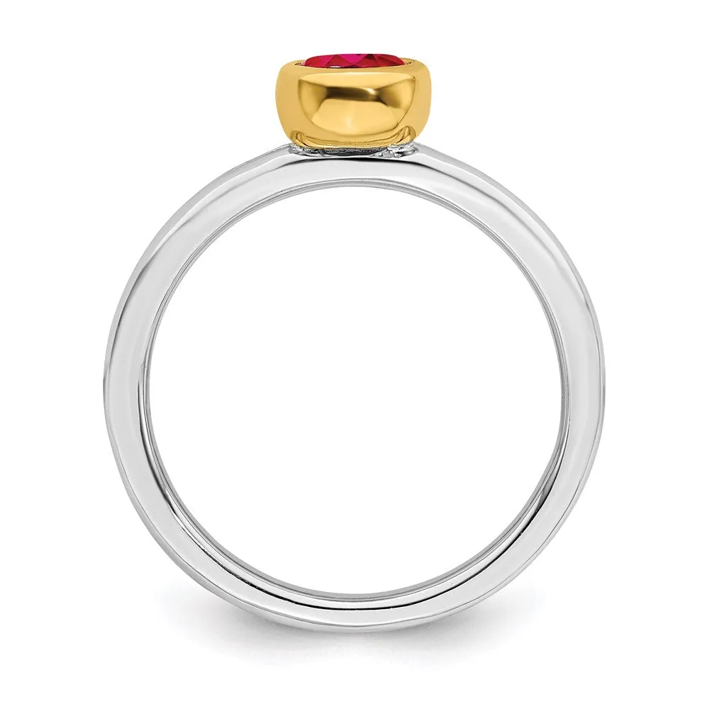 Sterling Silver Stackable Expressions w/Gold-plate Cr. Ruby Ring | QSK1881