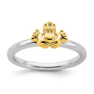 Sterling Silver Stackable Expressions Yellow-plated Claddagh Ring | QSK1945