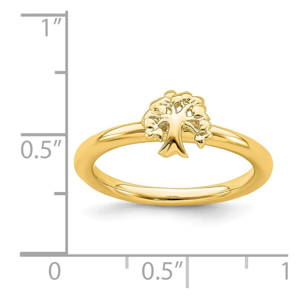 Sterling Silver Stackable Expressions Yellow-plated Tree Ring | QSK1976