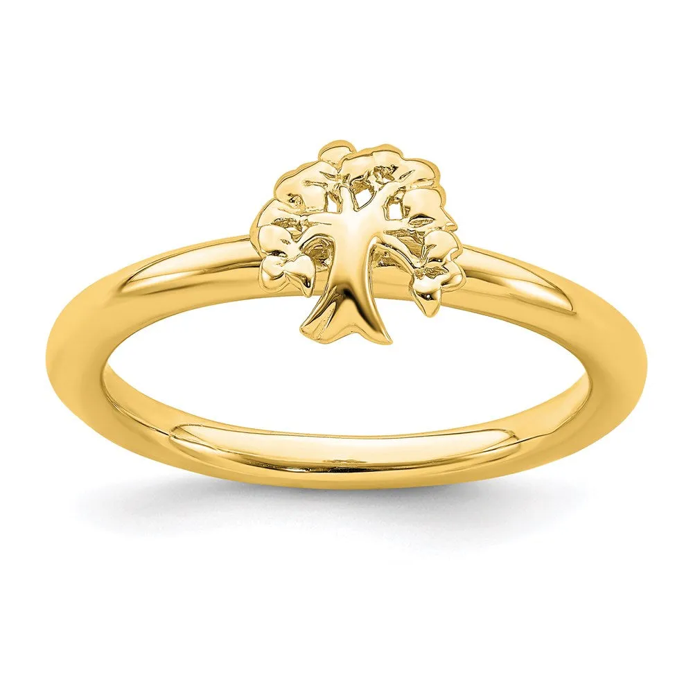 Sterling Silver Stackable Expressions Yellow-plated Tree Ring | QSK1976