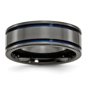 Titanium Black Ti with Blue Anodized Grooves 8mm Polished Band | TB398