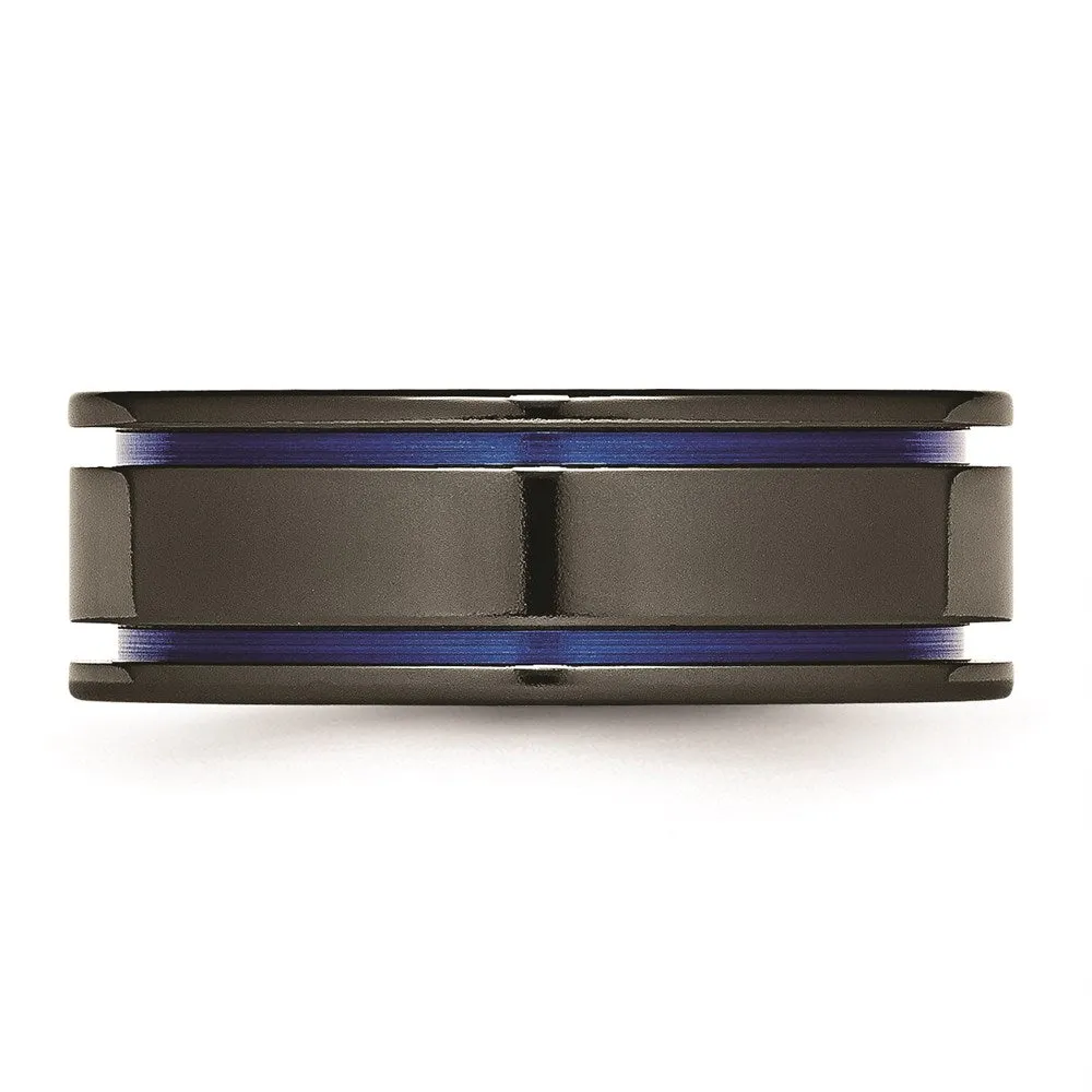 Titanium Black Ti with Blue Anodized Grooves 8mm Polished Band | TB398