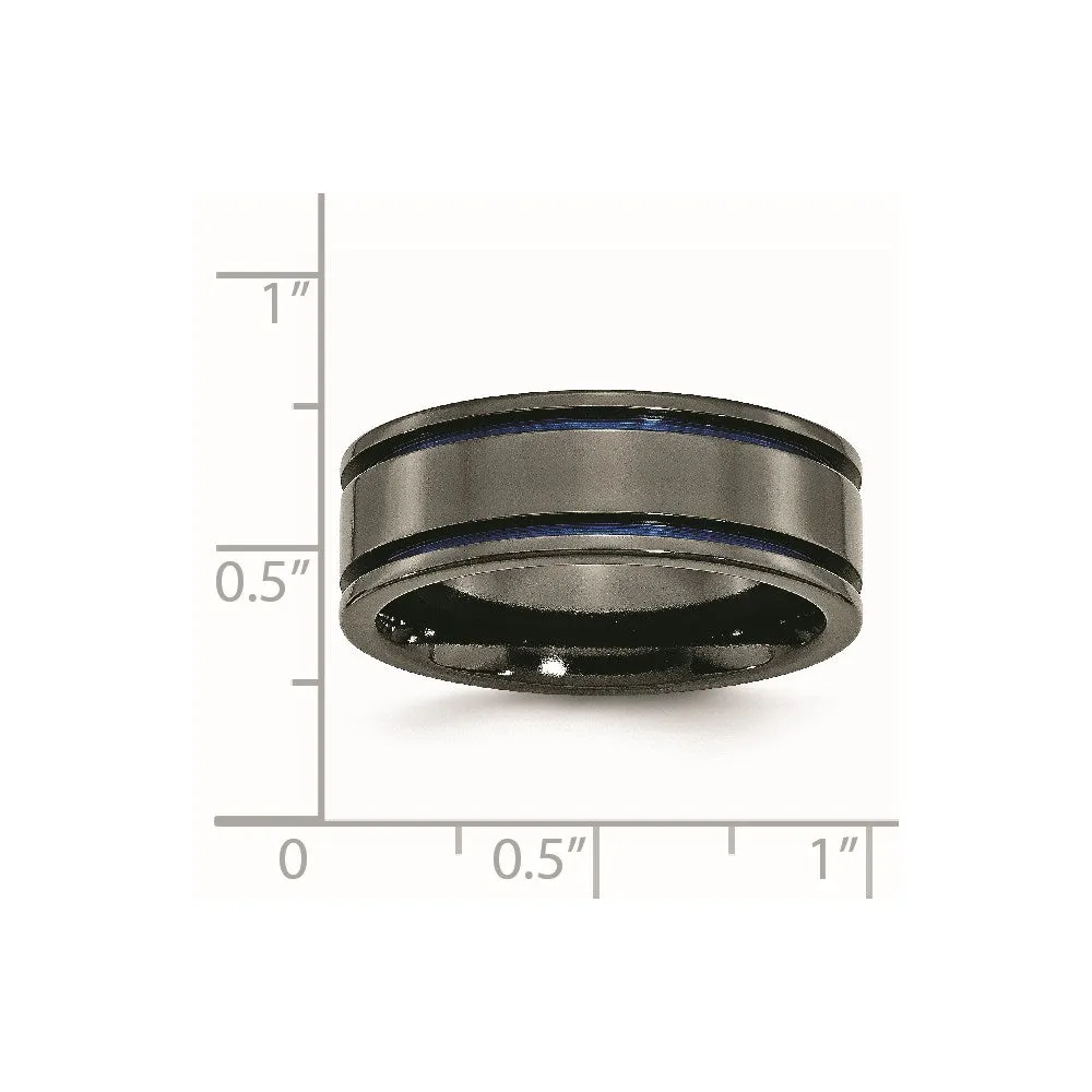 Titanium Black Ti with Blue Anodized Grooves 8mm Polished Band | TB398