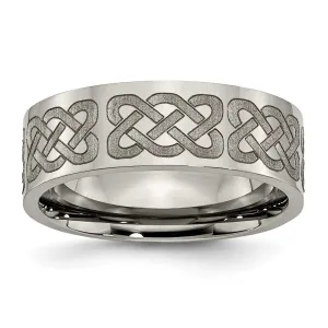 Titanium Flat 8mm Laser Design Polished Band | TB3B