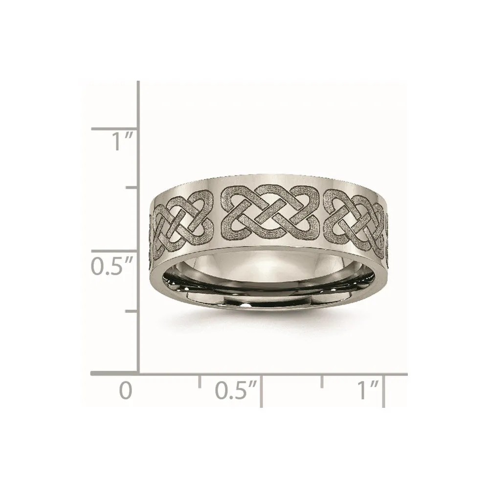 Titanium Flat 8mm Laser Design Polished Band | TB3B