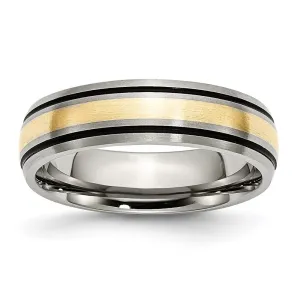 Titanium Grooved 14k Yellow Inlay 6mm Brushed and Antiqued Band | TB108