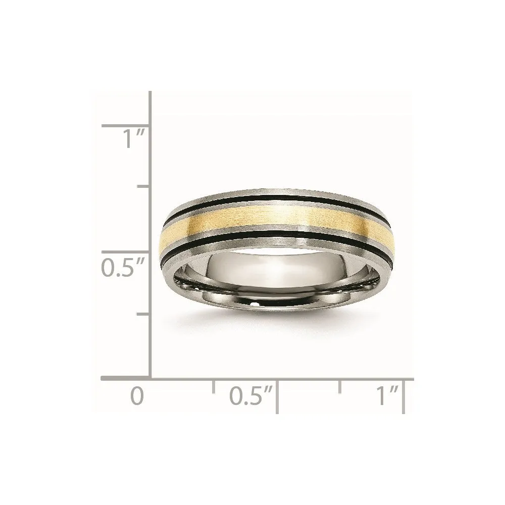 Titanium Grooved 14k Yellow Inlay 6mm Brushed and Antiqued Band | TB108