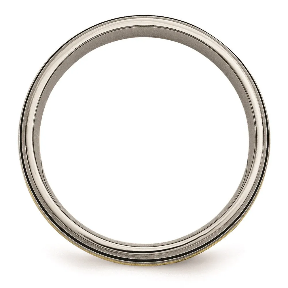 Titanium Grooved 14k Yellow Inlay 6mm Brushed and Antiqued Band | TB108