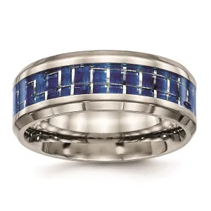 Titanium Polished Blue/White Carbon Fiber Inlay Ring | TB466