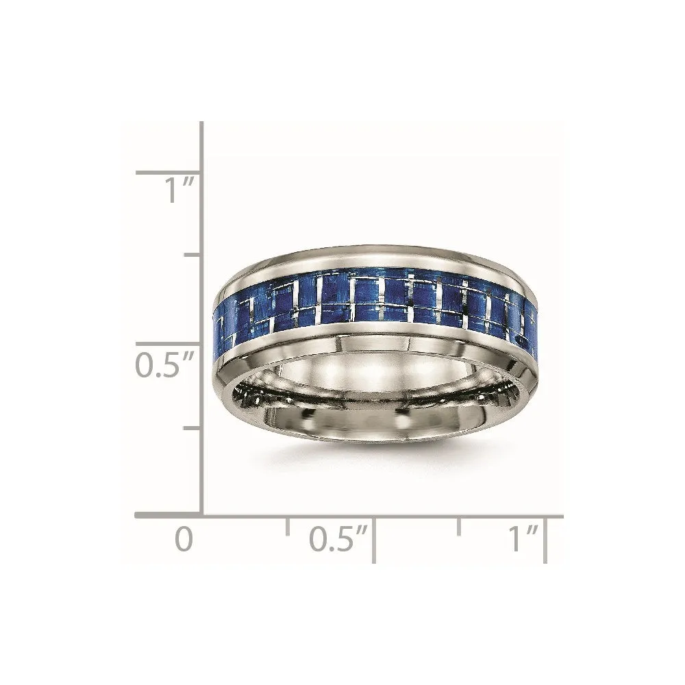 Titanium Polished Blue/White Carbon Fiber Inlay Ring | TB466