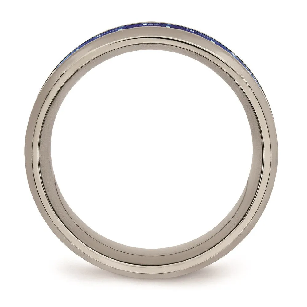 Titanium Polished Blue/White Carbon Fiber Inlay Ring | TB466