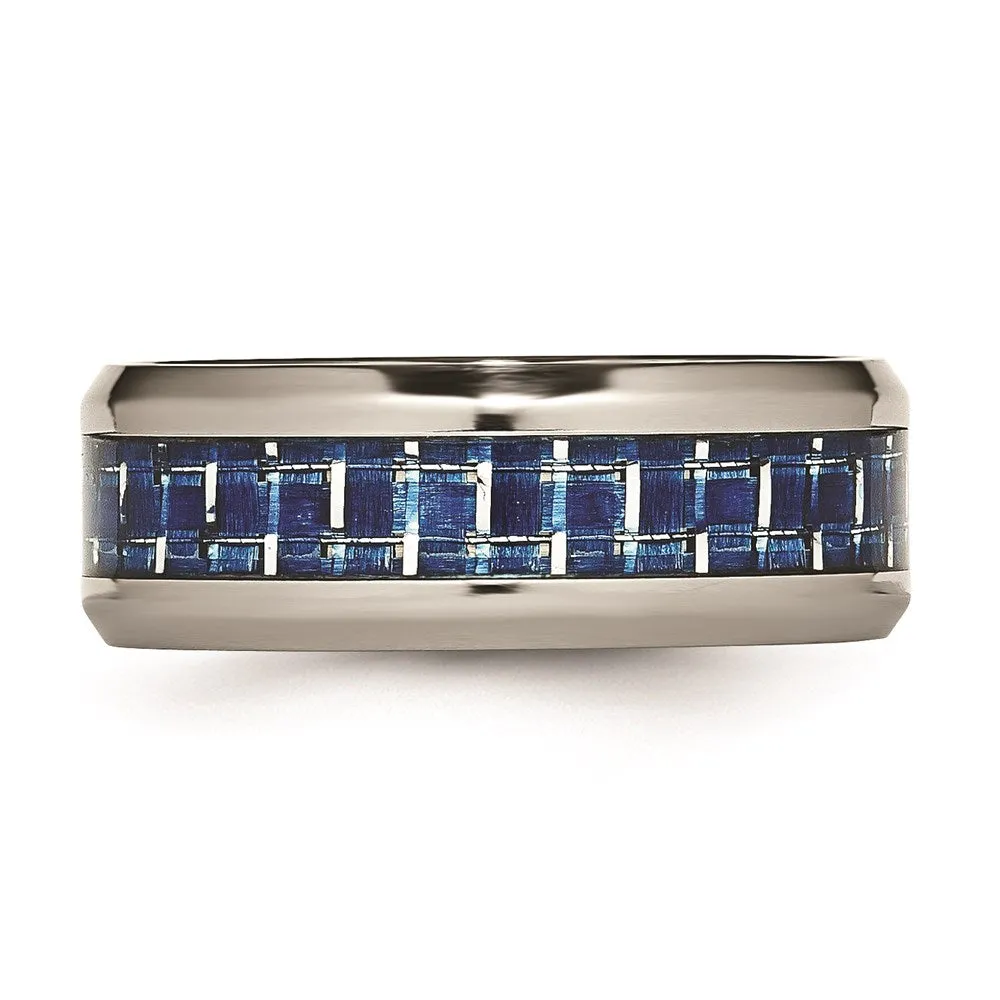Titanium Polished Blue/White Carbon Fiber Inlay Ring | TB466