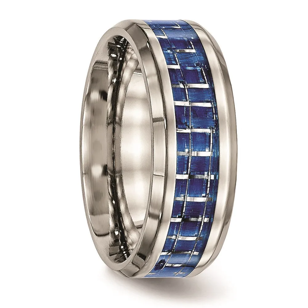 Titanium Polished Blue/White Carbon Fiber Inlay Ring | TB466