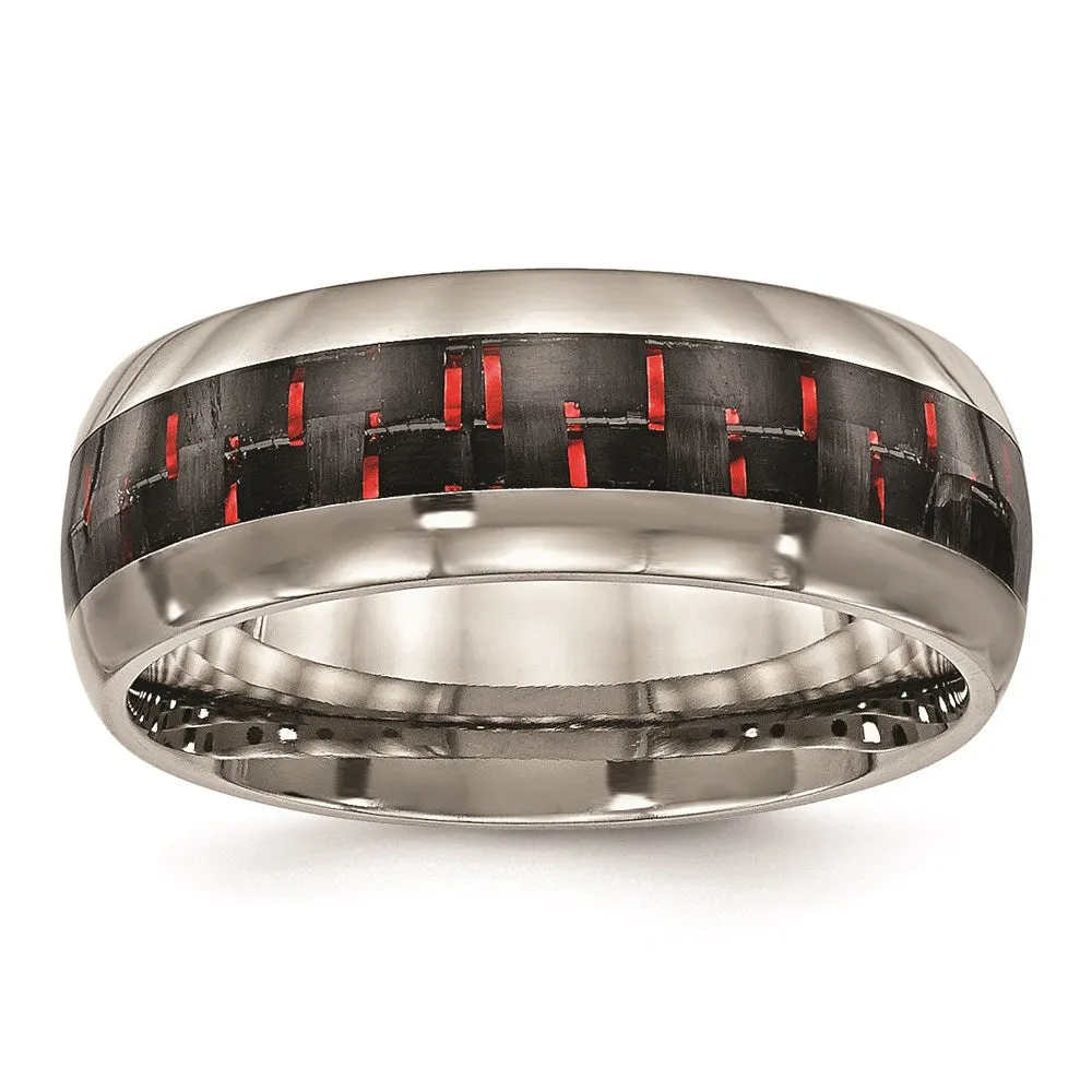 Titanium Polished Blue/White Carbon Fiber Inlay Ring | TB466
