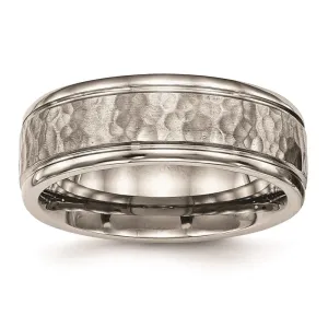 Titanium Polished w/Satin Hammered Center Grooved Ring | TB480