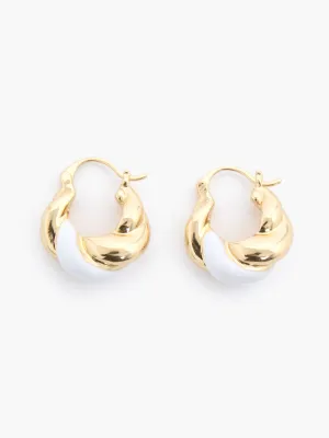 Two Tone Twisted Huggie Hoop Earrings