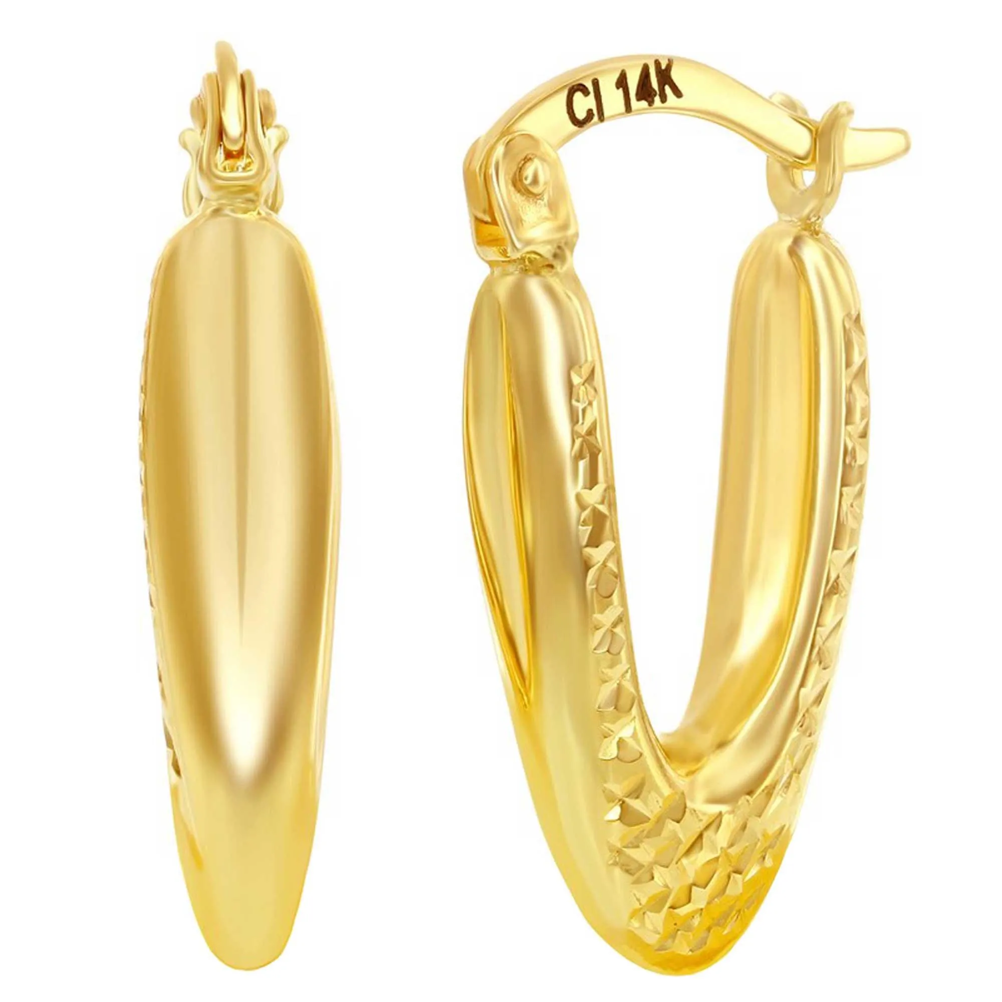 Women's Earrings - 14K Yellow Gold Oval D-C 20x10mm Hoop | 14A-116